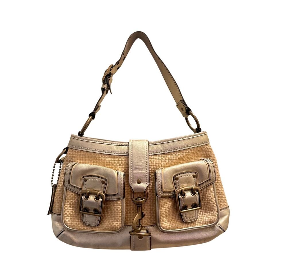 Vintage Y2K Coach Legacy Gold Metallic Woven Straw Shoulder Bag